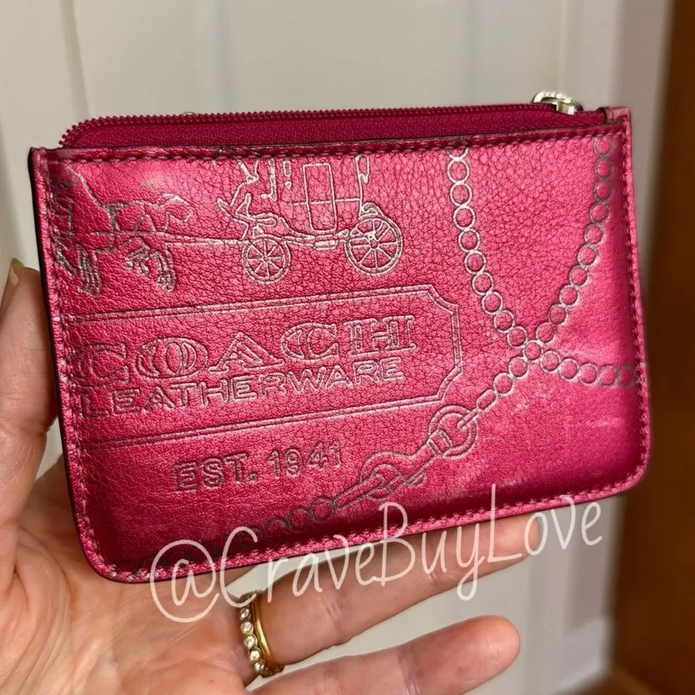 COACH LEATHER CARD CASE WALLET PINK FUCHSIA METALLIC 2009 TASSEL SLG VHTF VGUC